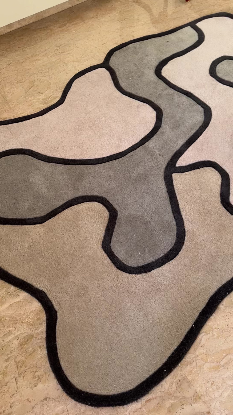 Shadow Black Lines  Abstract Unshaped Hand Tufted Carpet