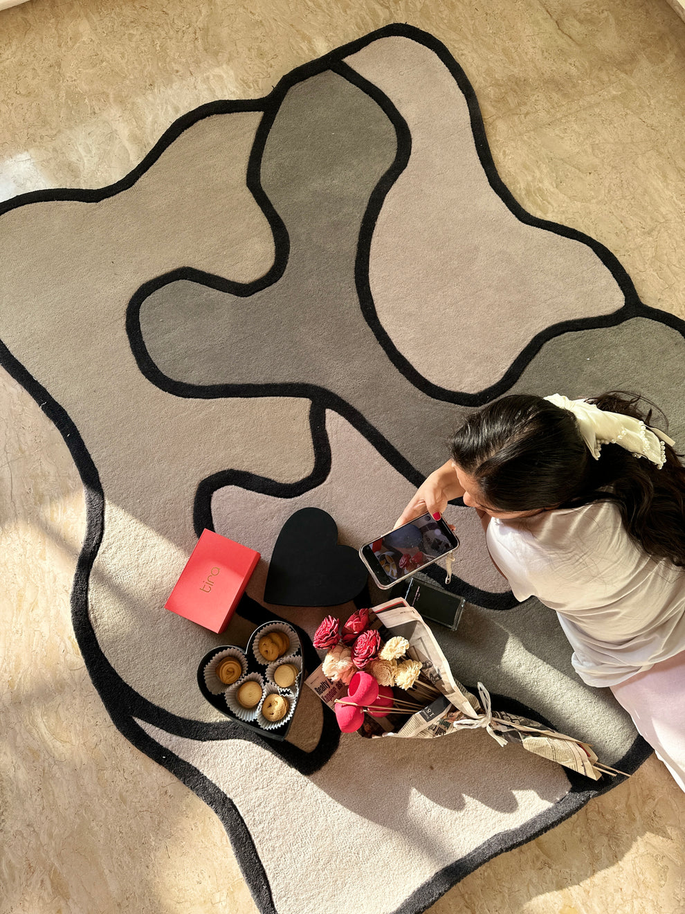 Shadow Black Lines  Abstract Unshaped Hand Tufted Carpet