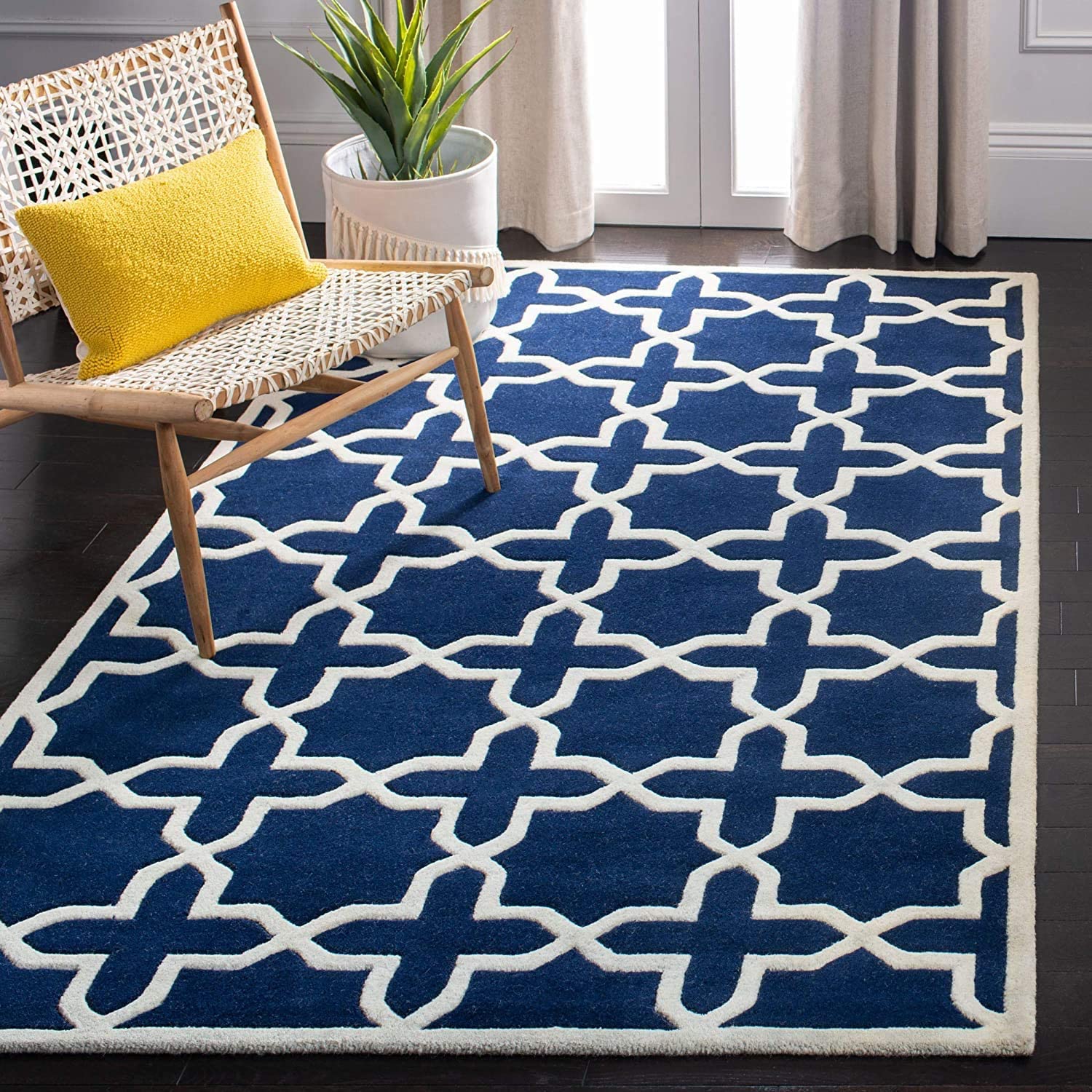 Military Blue Modern Geometry Pattern Hand Tufted Carpet