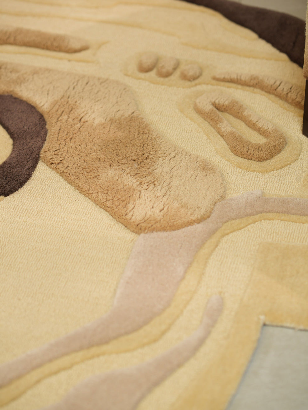 Beige & Brown Abstract Unshaped Hand Tufted Carpet