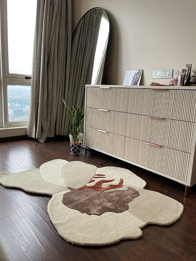 White & Brown Abstract Unshaped Hand Tufted Carpet