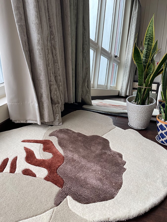 White & Brown Abstract Unshaped Hand Tufted Carpet