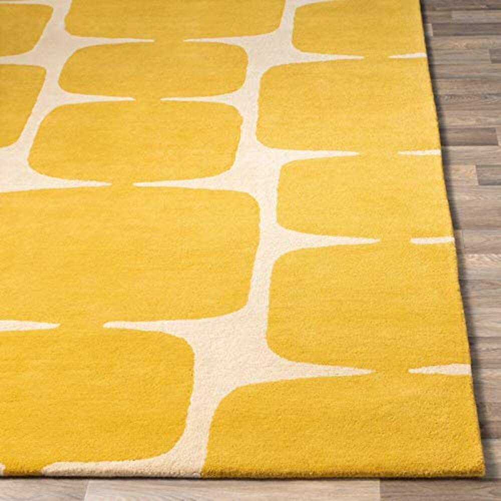 Yellow Modern Boxy Geometric Pattern Hand Tufted Carpet